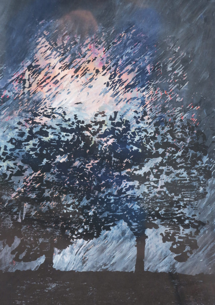 Bäume IV, 2016, 21 x 30 cm, Holzschnitt und Malerei